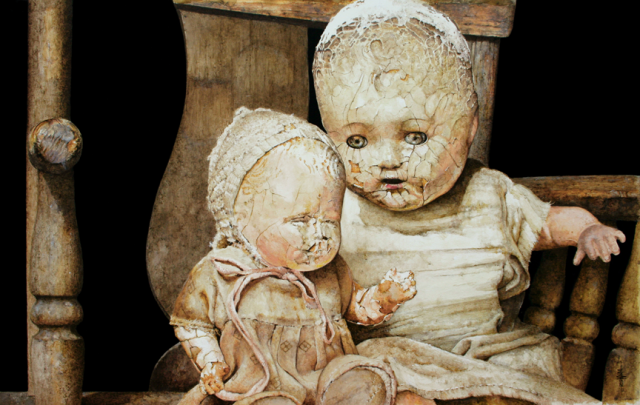 acrylic painting of old dolls